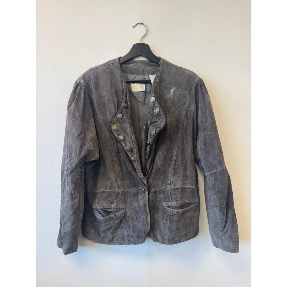 Apart Suede Jacket Womens Medium Large Gray Western‎ Concho Button Boho Blazer